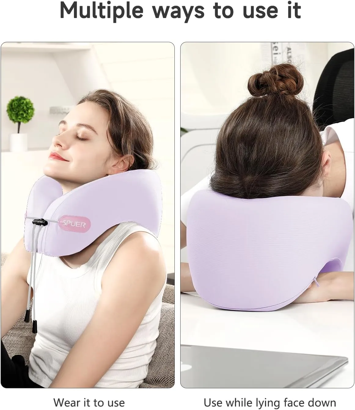 Airplane Travel Pillow – Neck Pillow for Sleeping with Memory Foam for Flights, Cars & Office Naps, Travel Accessories with Eye Mask, Earplugs & Storage Bag (Lavender)