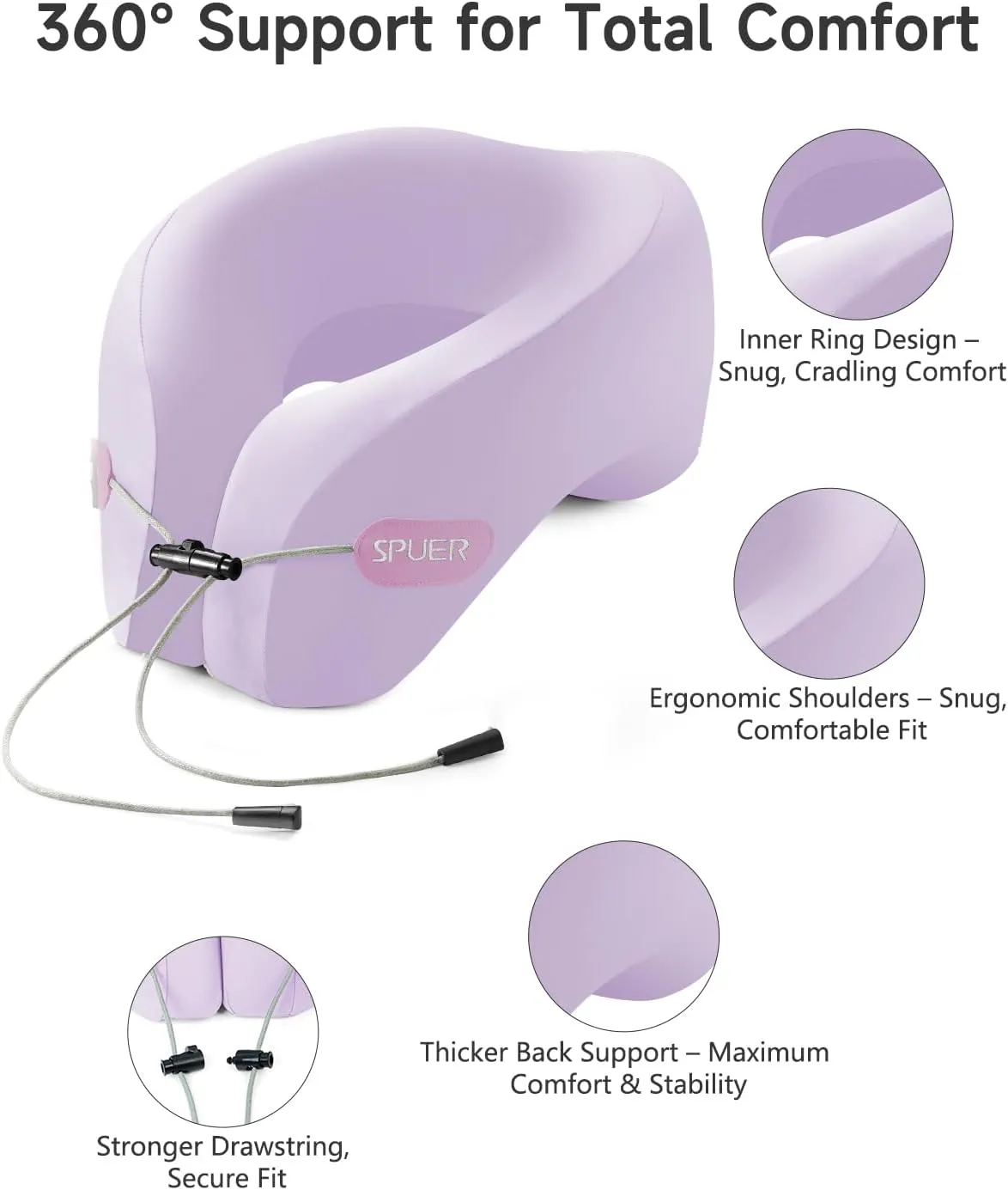 Airplane Travel Pillow – Neck Pillow for Sleeping with Memory Foam for Flights, Cars & Office Naps, Travel Accessories with Eye Mask, Earplugs & Storage Bag (Lavender)
