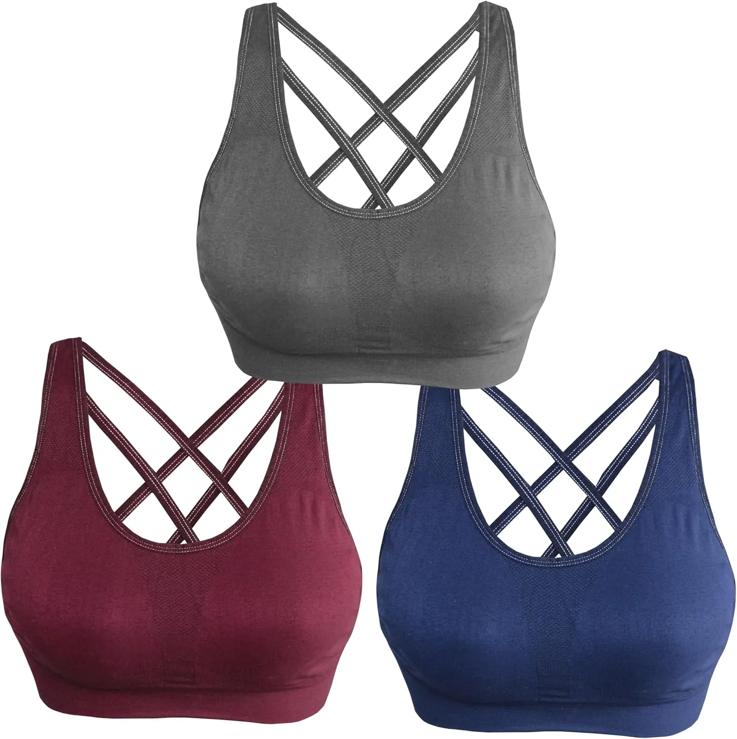 AKAMC Women's Cross Back Sport Bras,Adjustable Straps Padded Criss Cross Cropped Bras for Yoga Workout Fitness