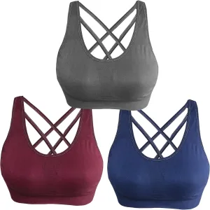 AKAMC Women's Cross Back Sport Bras,Adjustable Straps Padded Criss Cross Cropped Bras for Yoga Workout Fitness