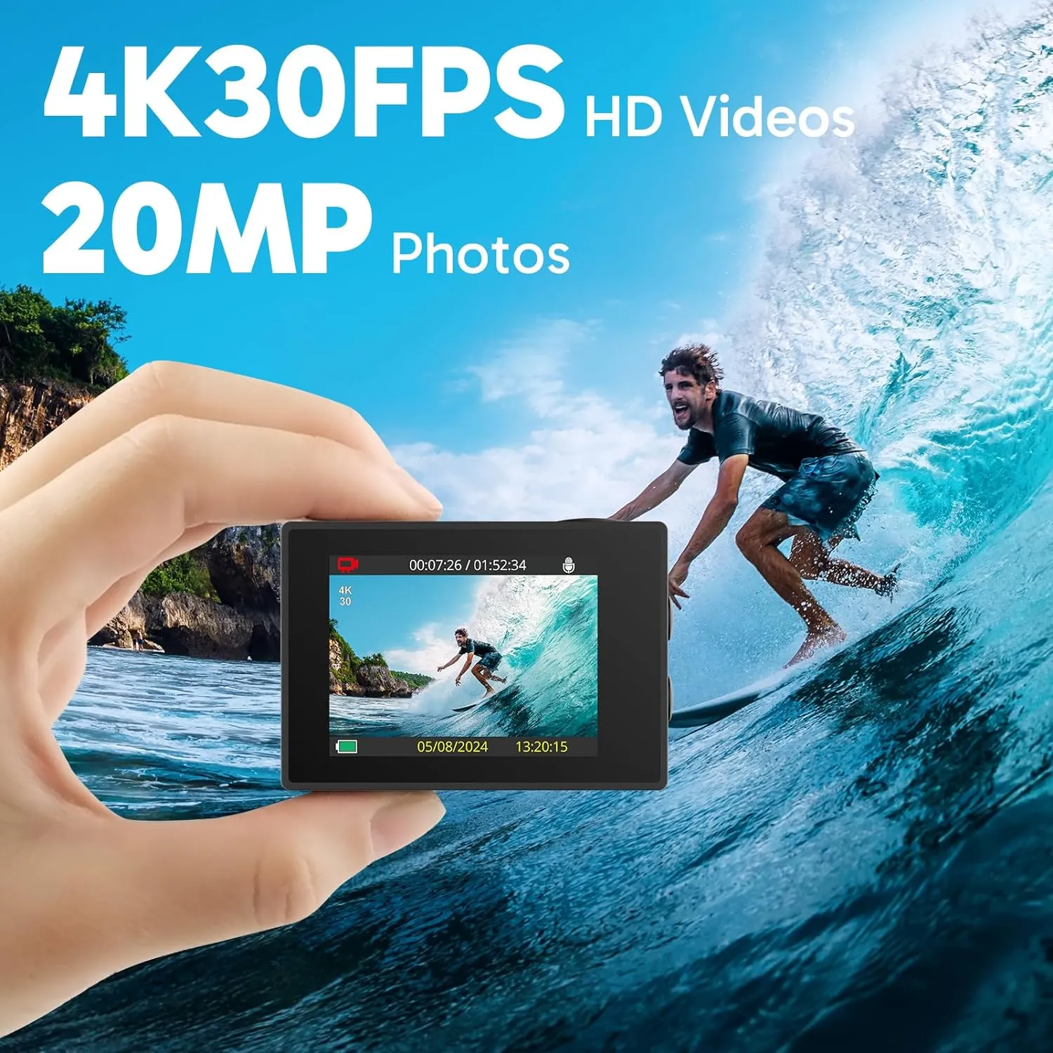 AKASO EK7000 4K30fps Action Camera with EIS Ultra HD 20MP 131ft Waterproof Underwater Camera with 4X Zoom Remote Control with Accessories Kit