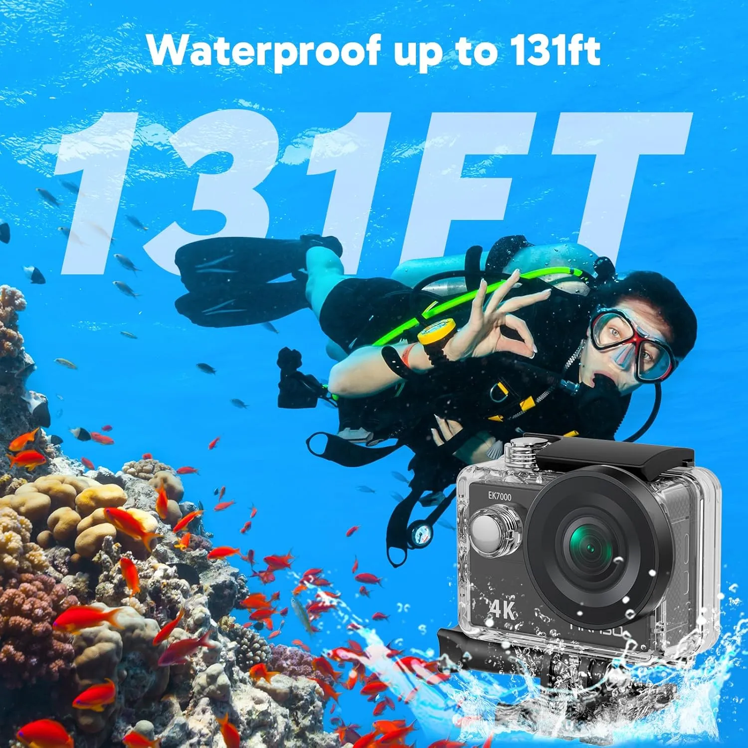 AKASO EK7000 4K30fps Action Camera with EIS Ultra HD 20MP 131ft Waterproof Underwater Camera with 4X Zoom Remote Control with Accessories Kit