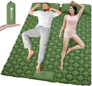 AKSOUL Double Camping Inflatable Sleeping Pad : Ultralight 2 Persons Backpacking Self Inflating Mat with Pillow, Lightweight Wide Compact Sleep Air Mattress for Camp, Family Travel,Hiking