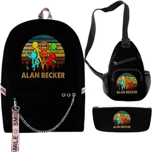 Alan Becker Backpack Merch Women Men Multipurpose Bag Three Piece Travel Backpack Casual Daypack (Black-Three Suit)