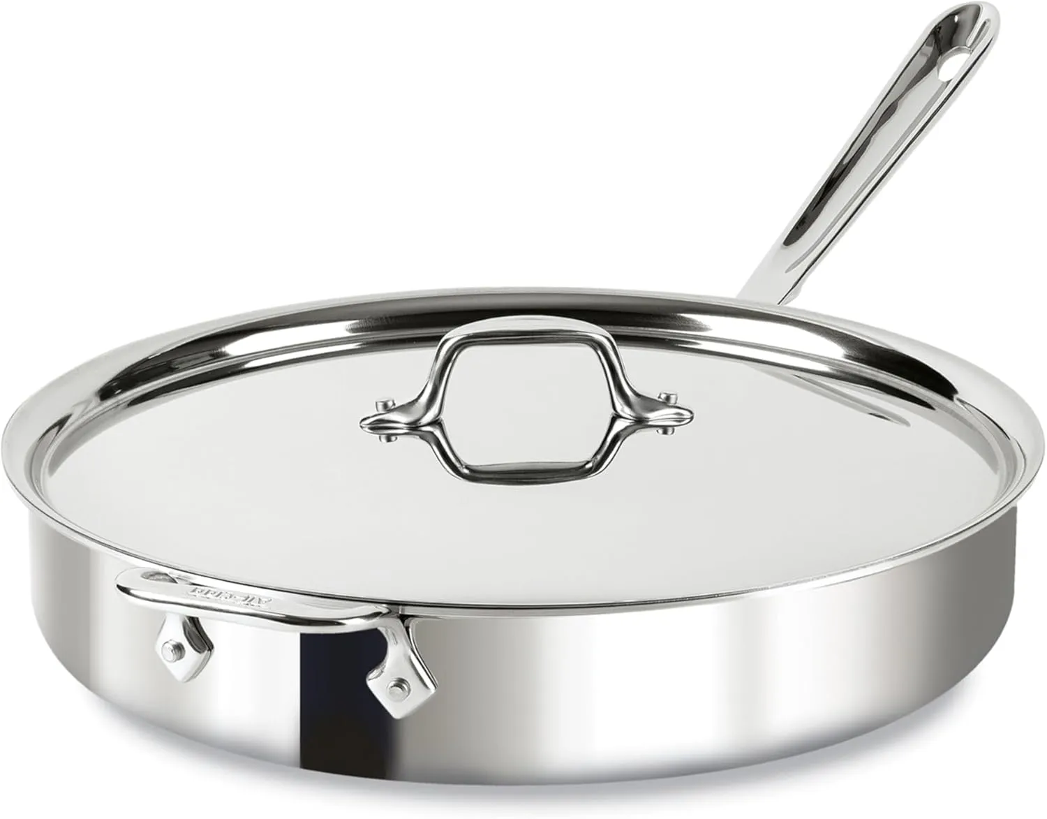 All-Clad D3 3-Ply Stainless Steel Sauté Pan 6 Quart Induction Oven Broiler Safe 600F Pots and Pans, Cookware Silver