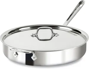 All-Clad D3 3-Ply Stainless Steel Sauté Pan 6 Quart Induction Oven Broiler Safe 600F Pots and Pans, Cookware Silver
