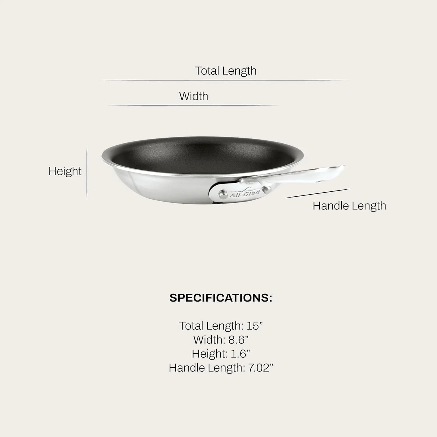 All-Clad D5 8 Inch Brushed Stainless Steel Pro Non Stick Frying pan, 5-Ply Stainless Steel Pan, Induction, Oven Broiler Safe 500F Skillet, Professional Cookware, Silver