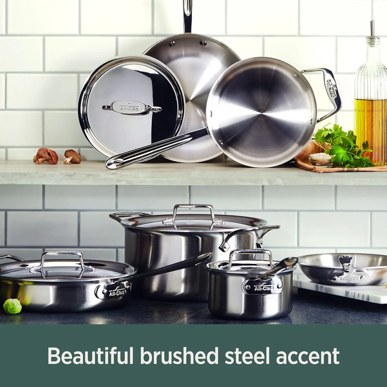 All-Clad D5 Brushed 5 Ply Stainless Steel Cookware Set 10 Piece w/ Frying Pans, Pots and Pans Set, Induction, Oven Broiler Safe 600F, Silver