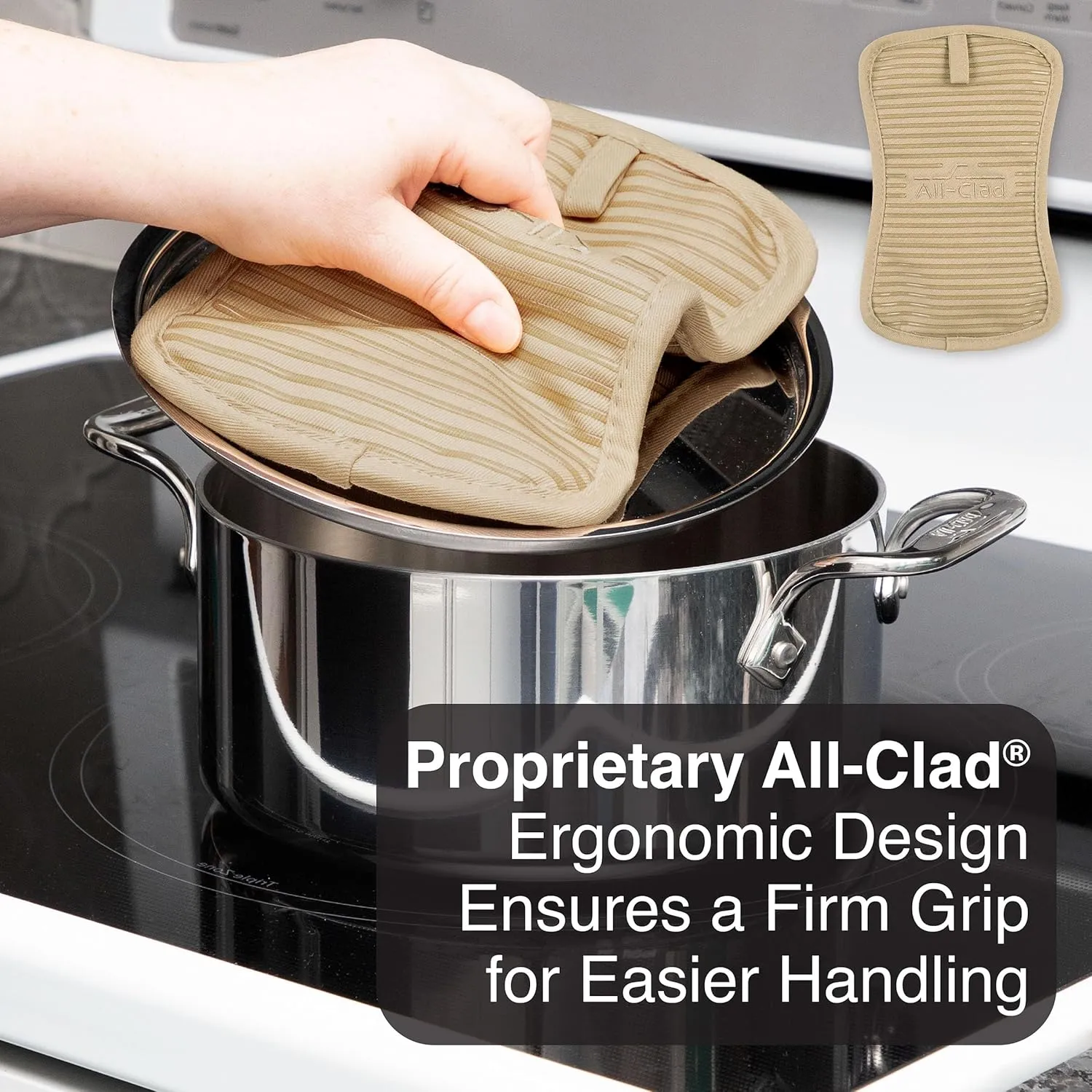 All-Clad Premium Pot Holder & Hot Pad: Heat Resistant to 500 Degrees - 100% Cotton, 10"x6.25" Hot Pad for Kitchen and Barbeque, (2-Pack), Cappuccino
