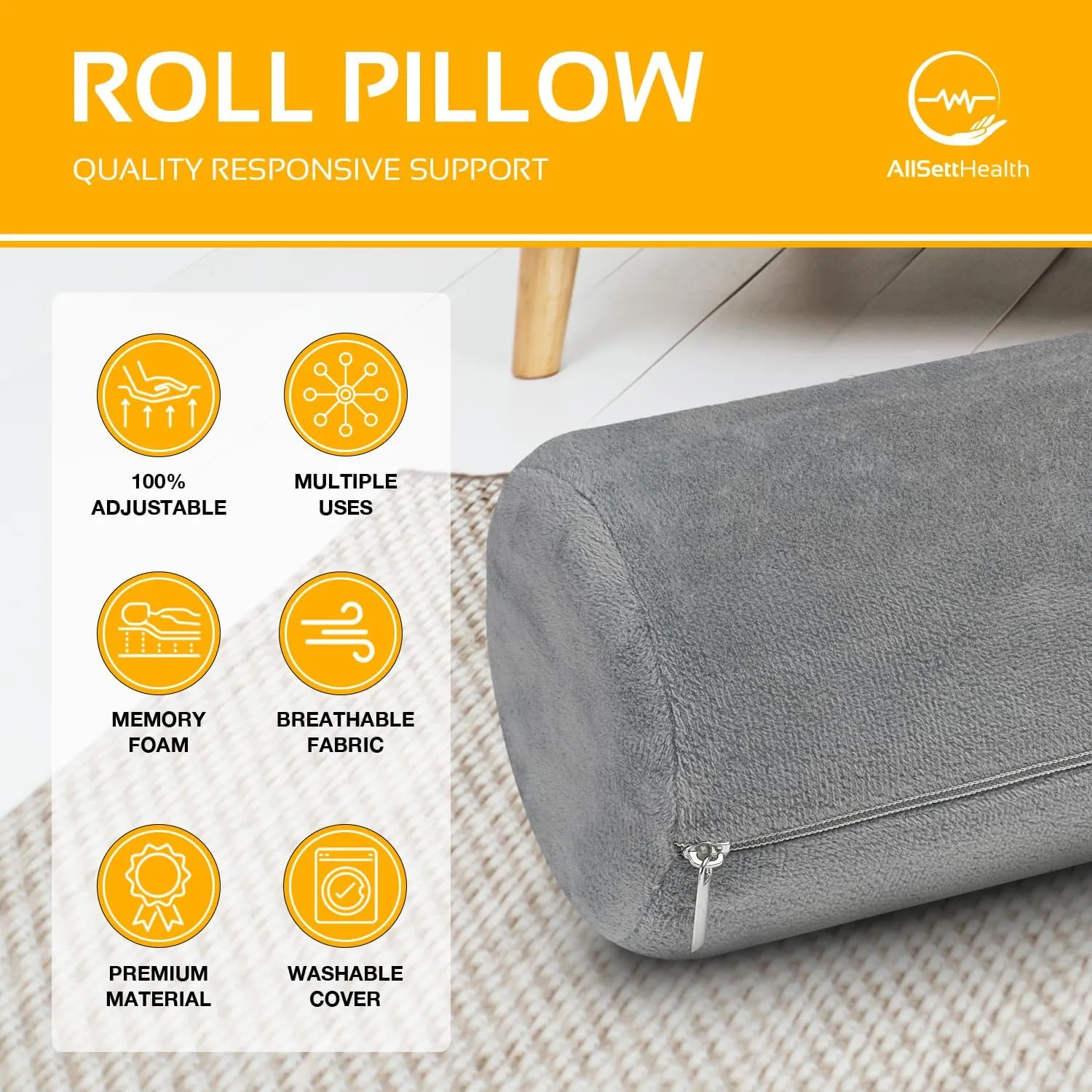 AllSett Health 2 Pack Neck Roll Cervical Pillow for Neck Pain Relief - Memory Foam Neck Pillow for Bed | Round Neck Pillows for Sleeping | Bolster Pillow for Bed, Legs and Back