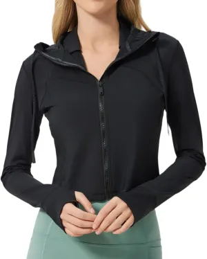 altiland Lightweight Workout Hooded Jacket for Women, UPF 50  Cropped Full Zip Athletic Gym Running Jackets with Thumb Holes