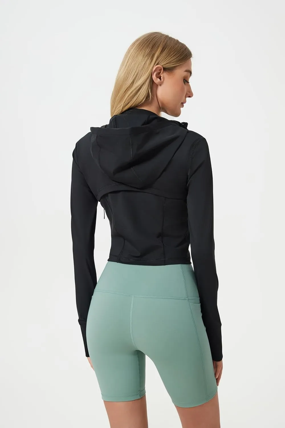 altiland Lightweight Workout Hooded Jacket for Women, UPF 50  Cropped Full Zip Athletic Gym Running Jackets with Thumb Holes