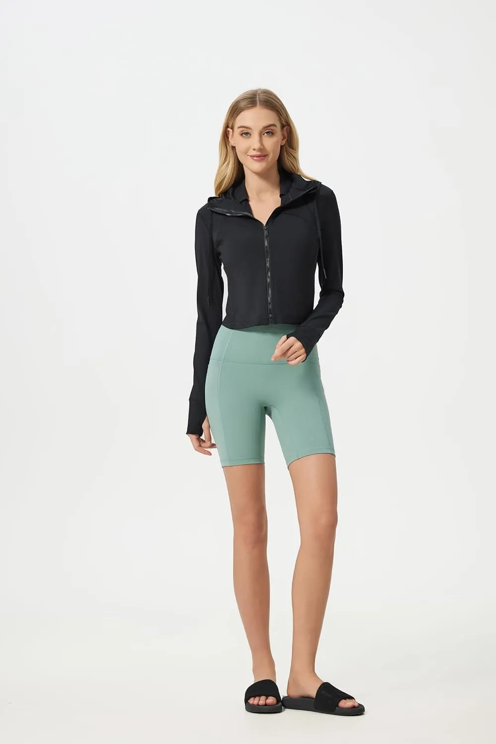 altiland Lightweight Workout Hooded Jacket for Women, UPF 50  Cropped Full Zip Athletic Gym Running Jackets with Thumb Holes
