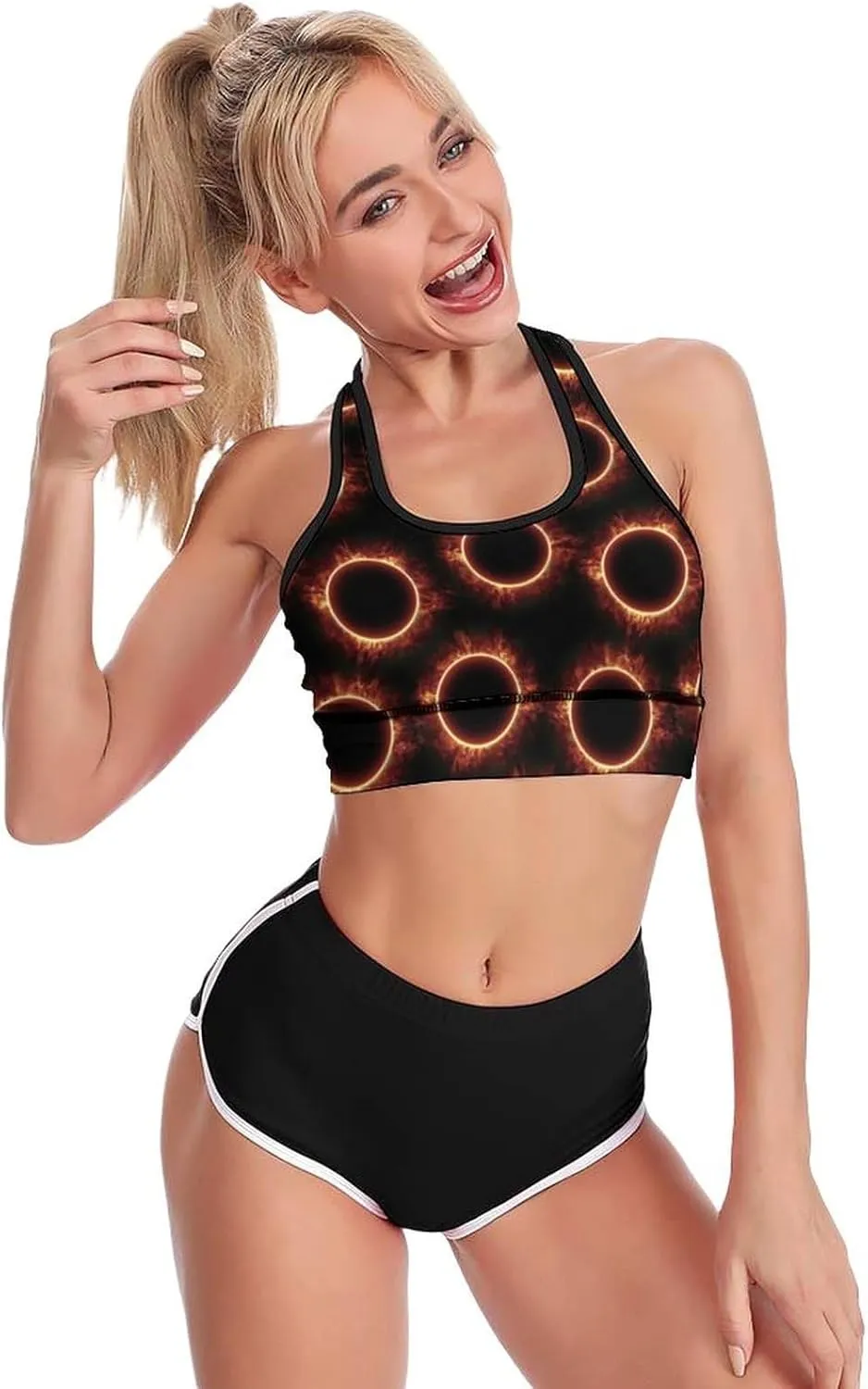 Amazing Solar Eclipse Pattern Women's Sports Bra Padded Support Bras Yoga Workout Tank Top