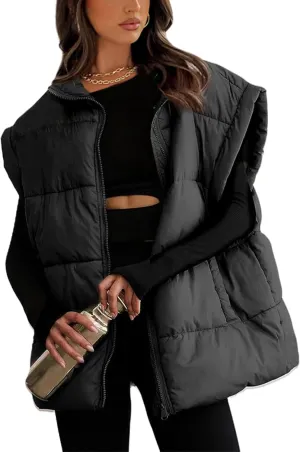 AMEBELLE Women's Oversized Puffer Vest Winter Quilted Lightweight Stand Collar Warm Padded Gilet Sleeveless Puffy Outerwear