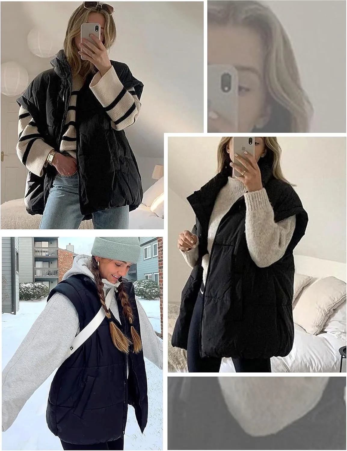 AMEBELLE Women's Oversized Puffer Vest Winter Quilted Lightweight Stand Collar Warm Padded Gilet Sleeveless Puffy Outerwear