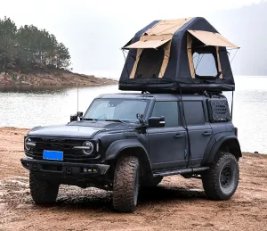 Amphibious Inflatable Roof Top Tent for Elevated Camping, Quick Setup and Design, Khaki & Black