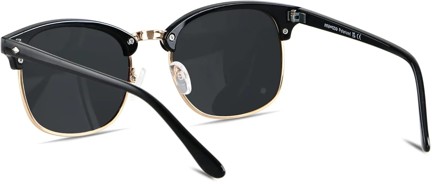 ANDWOOD Polarized Sunglasses for Men Women UV Protection Semi Rimless Sun glasses Classic Half Frame
