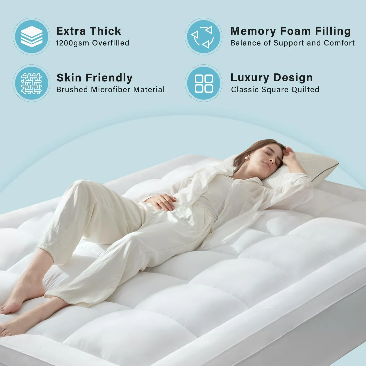 Anluoer California King Mattress Topper, Memory Foam Pillow Top Mattress Topper for Back Pain, Extra Thick Breathable Mattress Pad with 8-21" Deep Pocket, 72x84 Inches, White