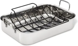 Anolon Triply Clad Stainless Steel Roaster / Roasting Pan with Rack - 17 Inch x 12.5 Inch, Silver