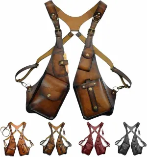 Anti-Theft Bag With Shoulder Harness, Anti Theft Harness Wallet for Men, Mens Leather Harness (Dark Brown)