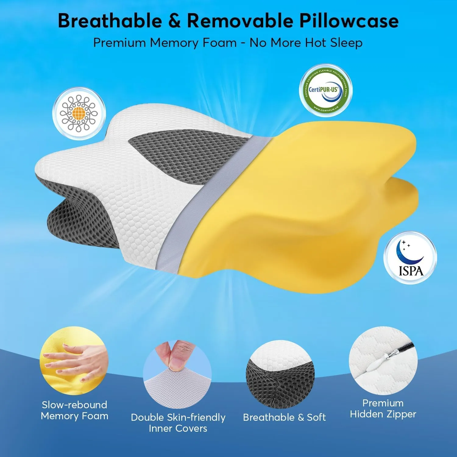 Anvo Cervical Pillow for Neck Pain Relief - Neck Pillows for Pain Relief Sleeping - Pillow for Neck and Shoulder Pain - Ergonomic Design for Side Back Stomach Sleeper-Light Black Queen Soft
