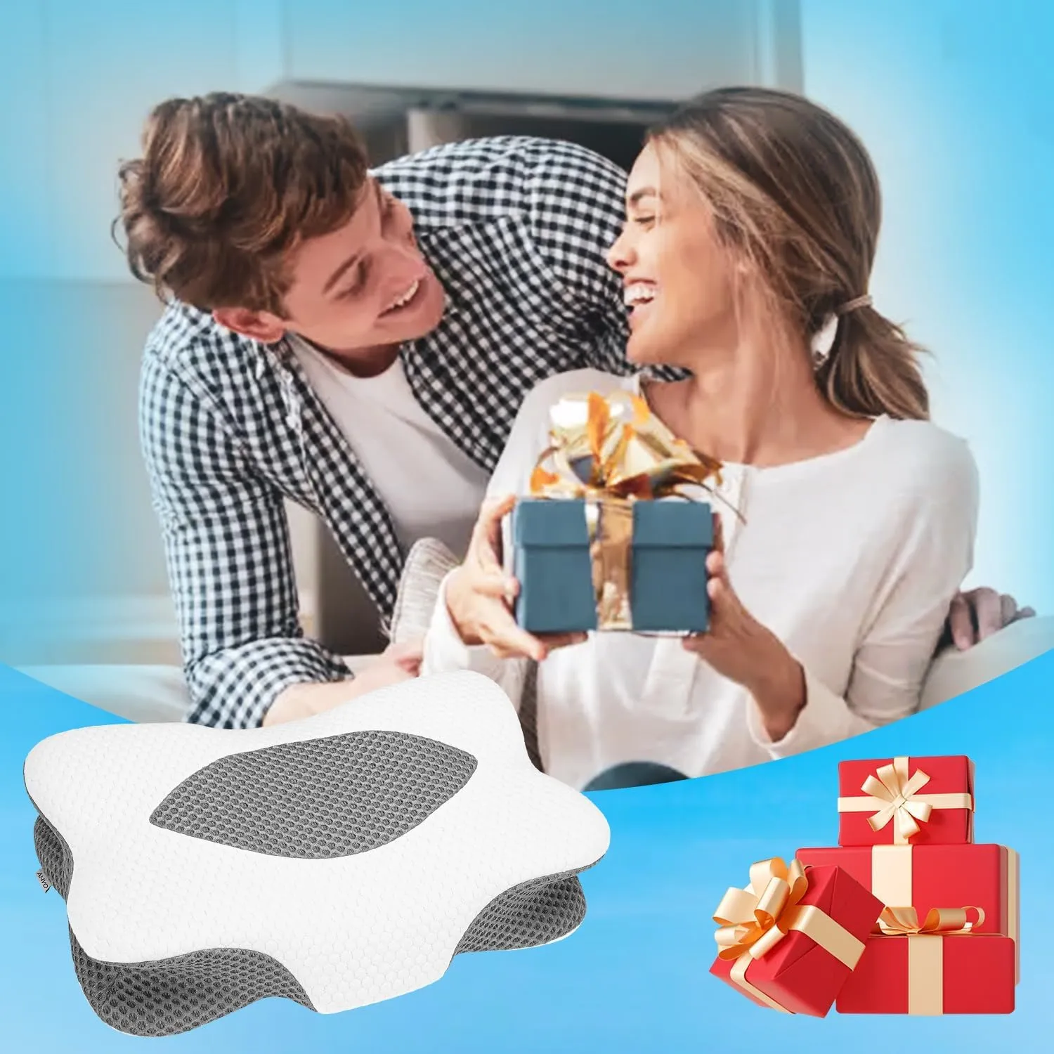 Anvo Cervical Pillow for Neck Pain Relief - Neck Pillows for Pain Relief Sleeping - Pillow for Neck and Shoulder Pain - Ergonomic Design for Side Back Stomach Sleeper-Light Black Queen Soft