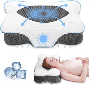 Anvo Cervical Pillow for Neck Pain Relief - Neck Pillows for Pain Relief Sleeping - Pillow for Neck and Shoulder Pain - Ergonomic Design for Side Back Stomach Sleeper-Light Black Queen Soft