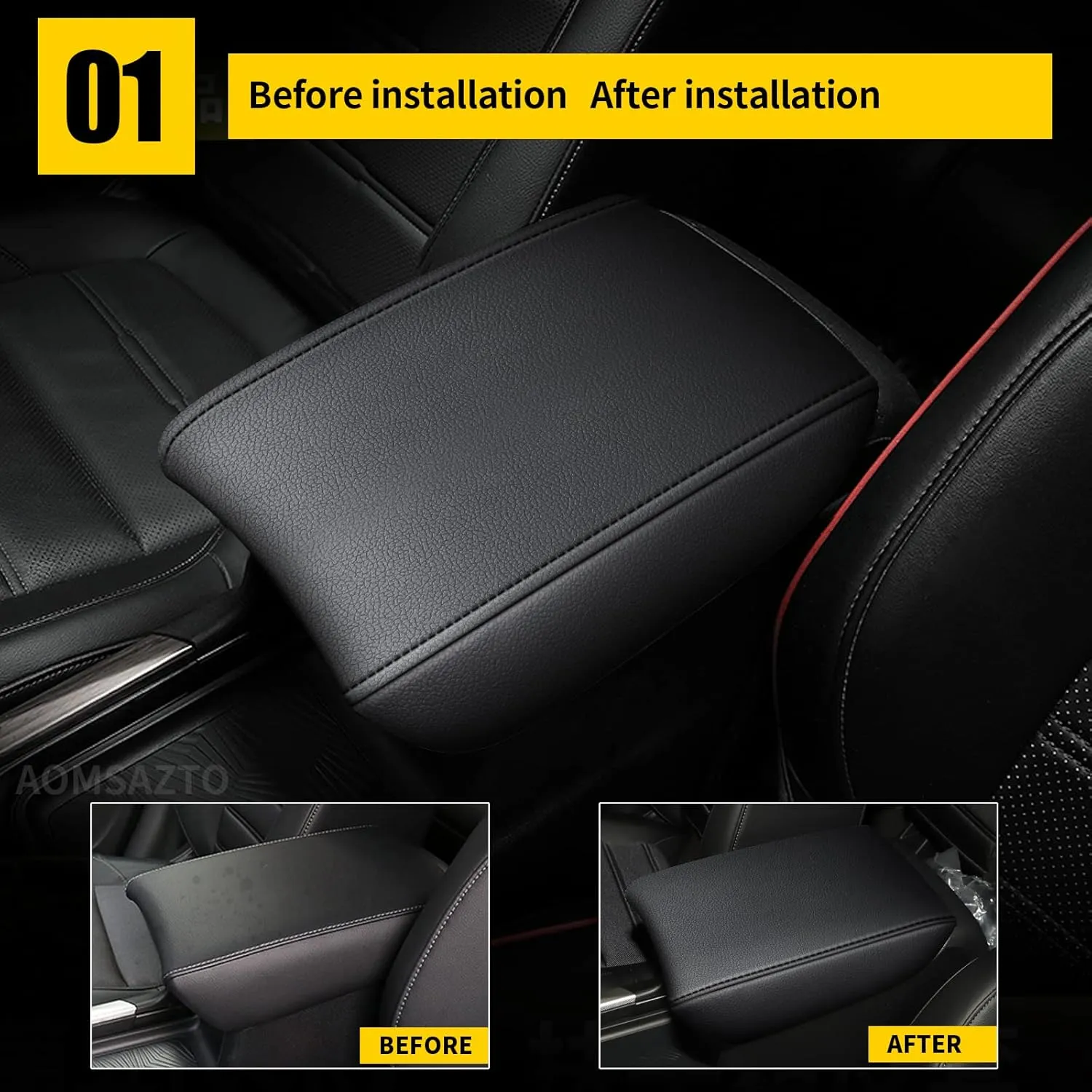 AOMSAZTO Automotive Center Console Cover for CRV Faux Leather Car Armrest Cover Seat Box Protector Custom Fit Compatible for 2017-2022 CRV Black