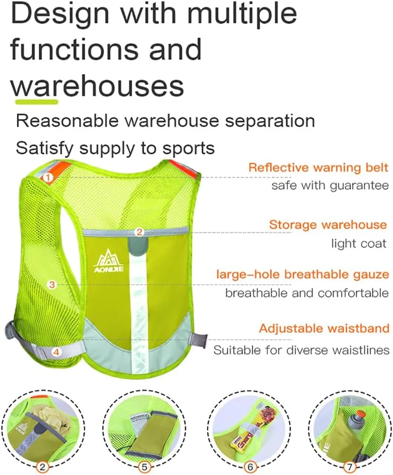 AONIJIE Reflective Running Vest Bag, Ultra-Light Breathable Hydration Backpack for Competition, Unisex Cycling, Camping and Mountaineering