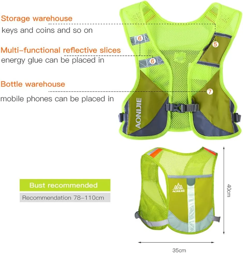 AONIJIE Reflective Running Vest Bag, Ultra-Light Breathable Hydration Backpack for Competition, Unisex Cycling, Camping and Mountaineering
