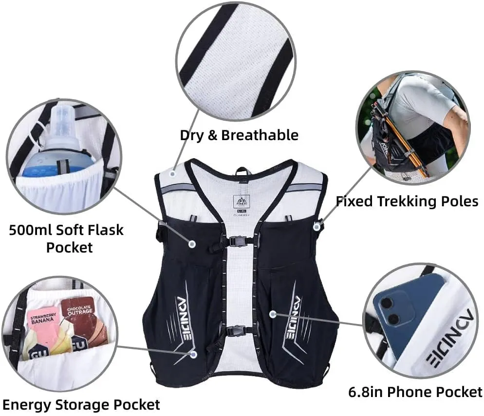 AONIJIE Running Hydration Vest Lightweight & Large Capacity Running Vest for Women Men, Hydration Running Backpack Fits 6.8" Phones
