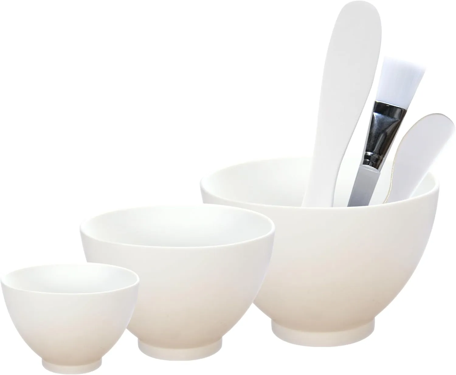 APPEARUS Facial Mask Silicone Mixing Bowl Set – 6-Piece Spa Skincare Kit with 3 Mixing Bowls, Brush & Spatulas – Reusable, Microwave & Dishwasher Safe – White