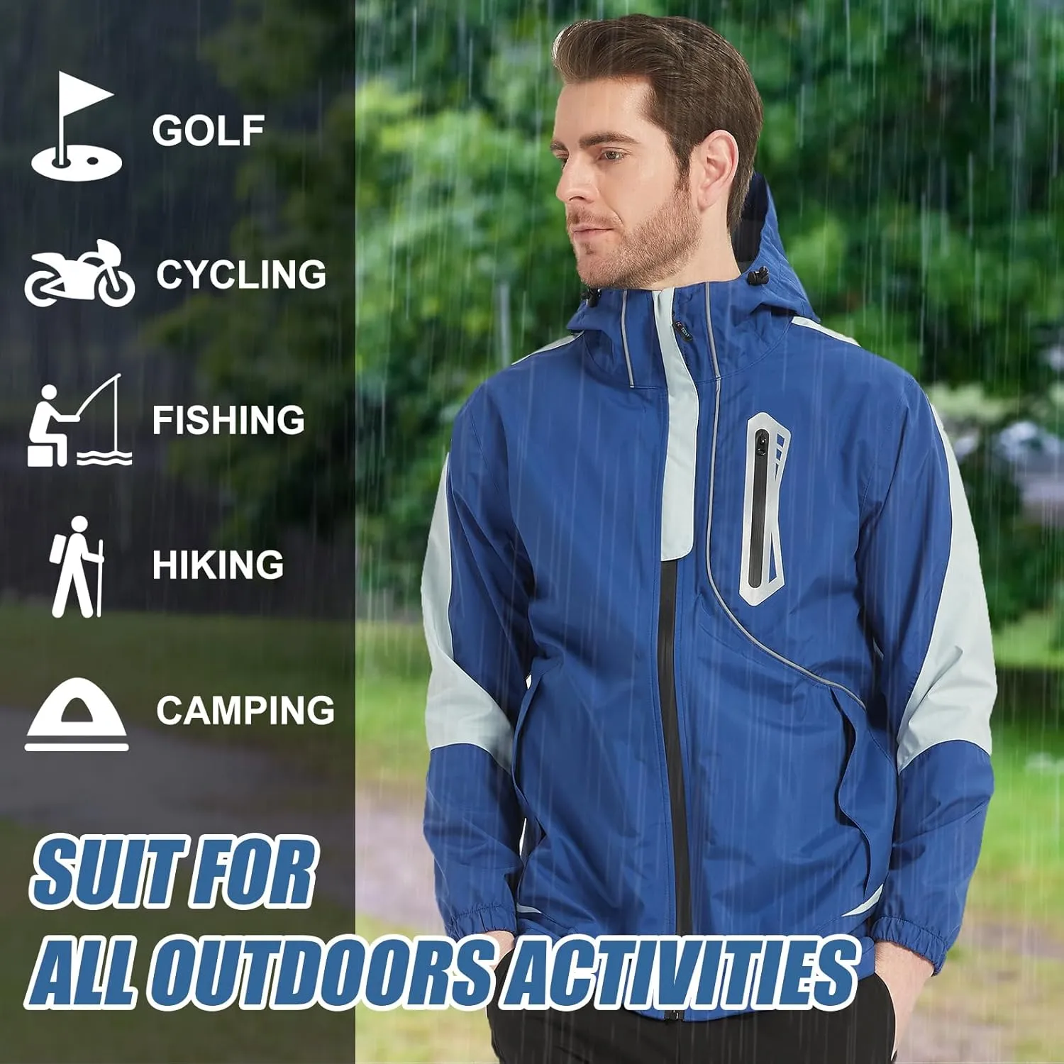 Arasiyama Men's Lightweight Waterproof Rain Jacket Windproof Raincoat with Hood Outdoor Ventures