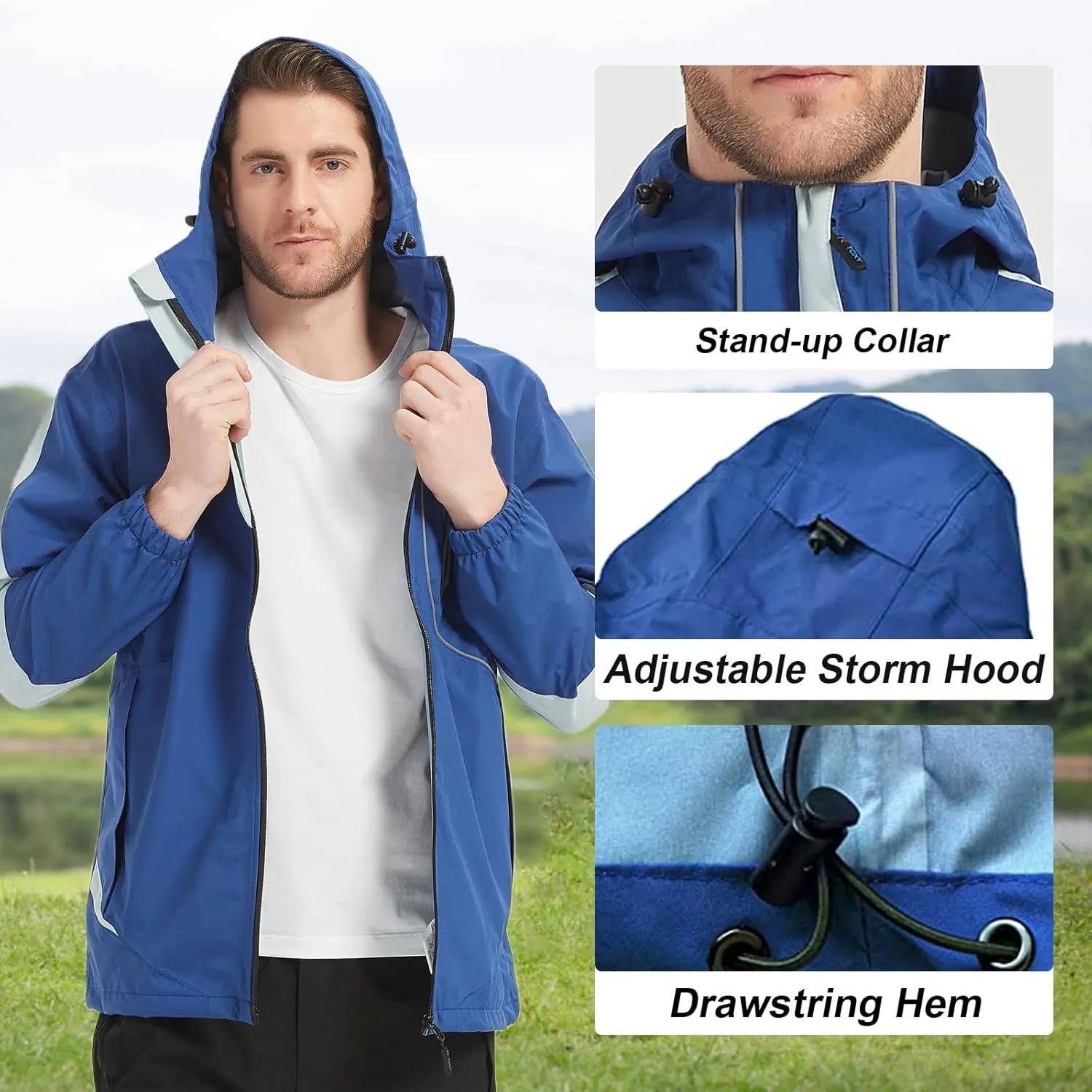 Arasiyama Men's Lightweight Waterproof Rain Jacket Windproof Raincoat with Hood Outdoor Ventures