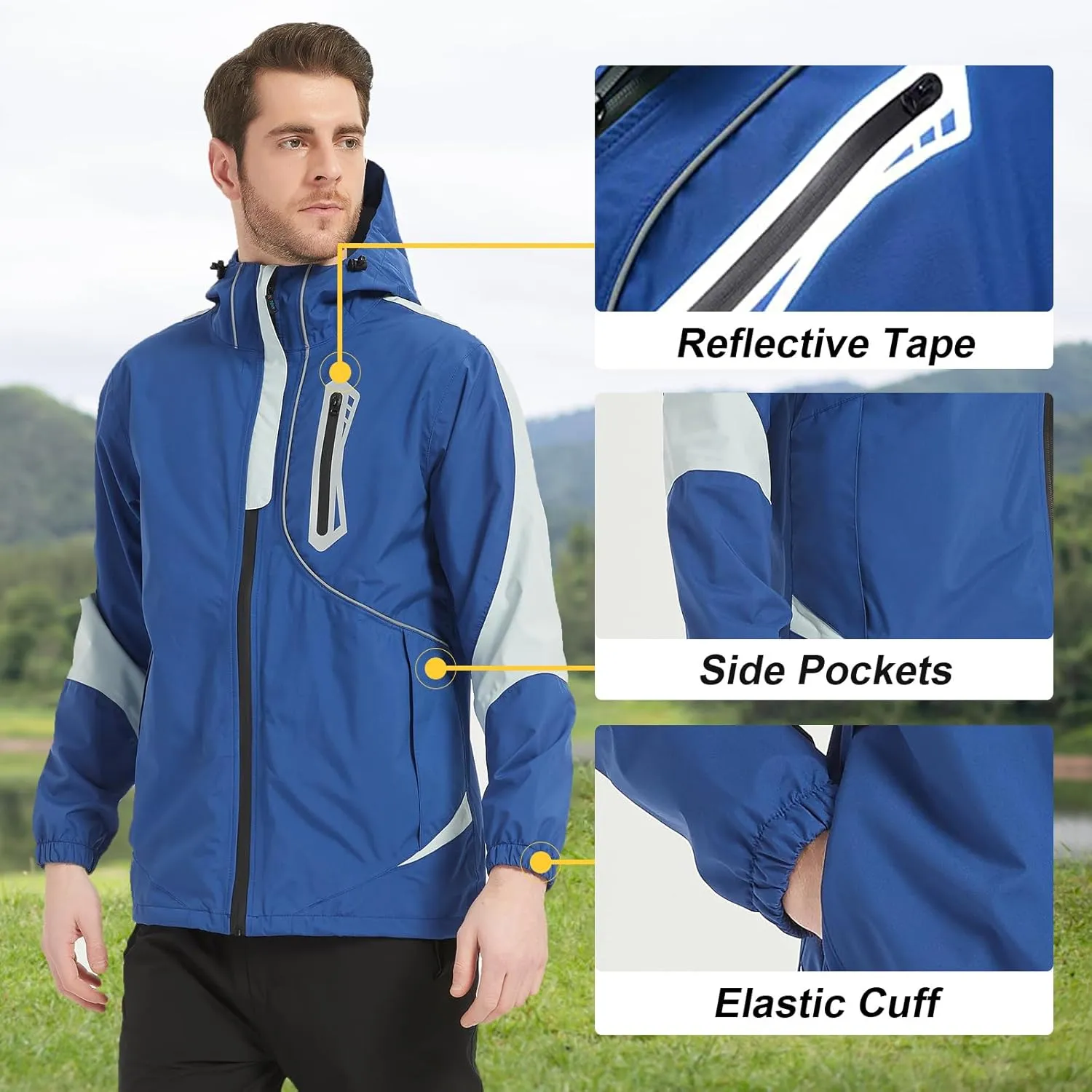 Arasiyama Men's Lightweight Waterproof Rain Jacket Windproof Raincoat with Hood Outdoor Ventures