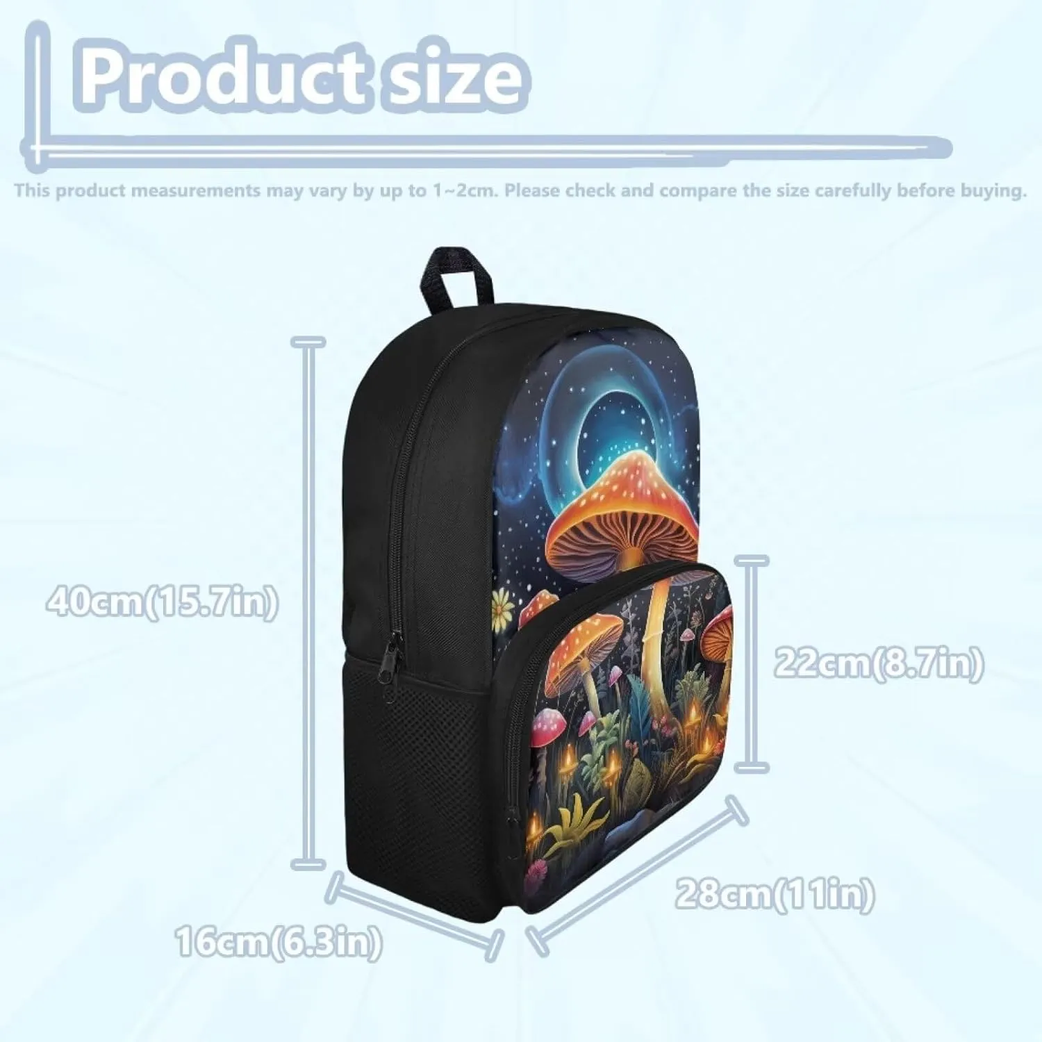 Art Mushroom School Backpack for Teens Elementary School Kindergarten Book Bag Backpack for Girls 6-8 Classic Basic Backpack for Kids Teens Elementary Middle School