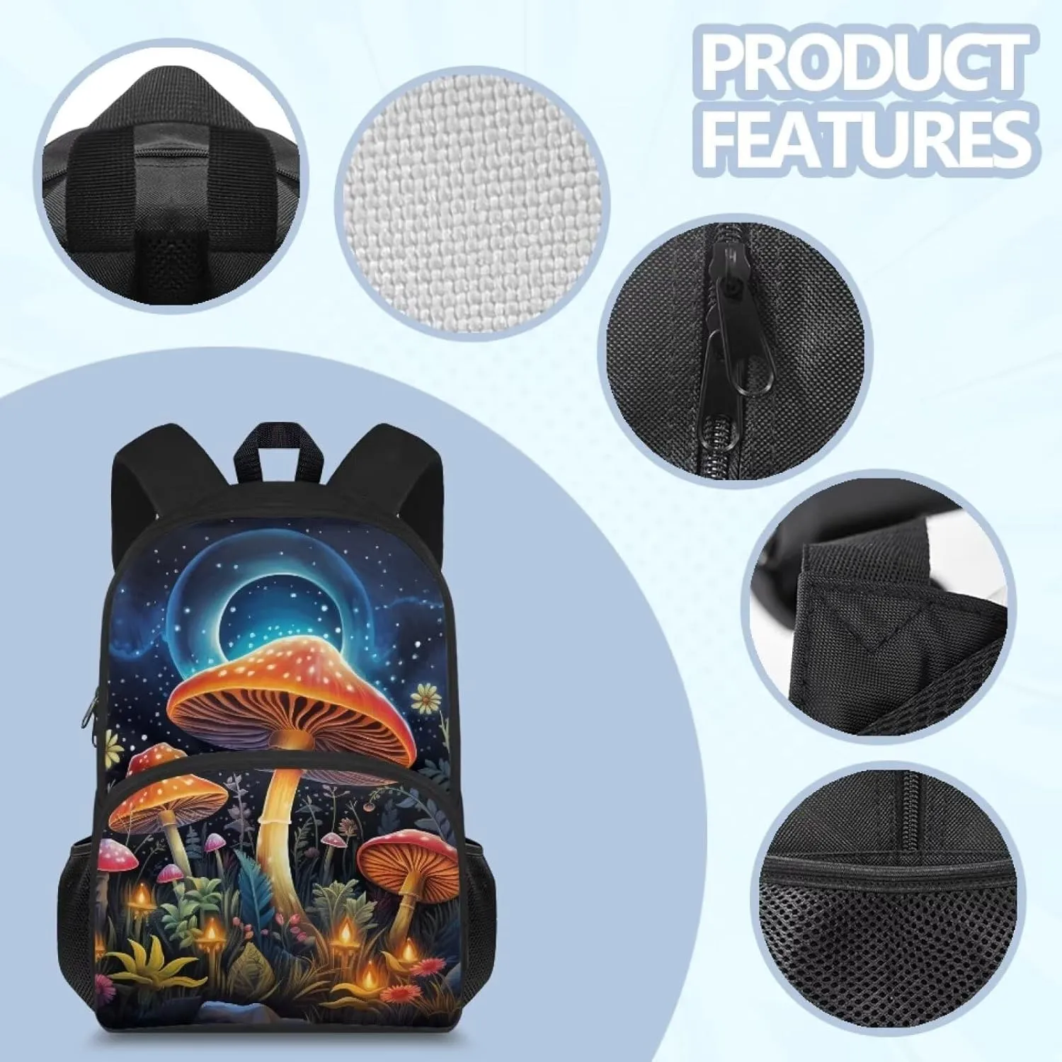 Art Mushroom School Backpack for Teens Elementary School Kindergarten Book Bag Backpack for Girls 6-8 Classic Basic Backpack for Kids Teens Elementary Middle School