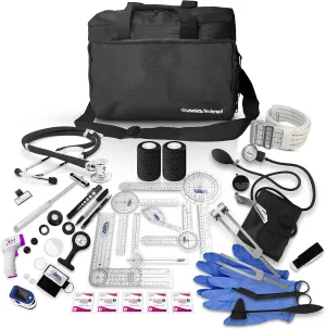 ASA TECHMED Physical Therapy Home Health Aide Comprehensive Kit - Carrying Bag, Blood Pressure Cuff, Stethoscope, Gait Belt - Black