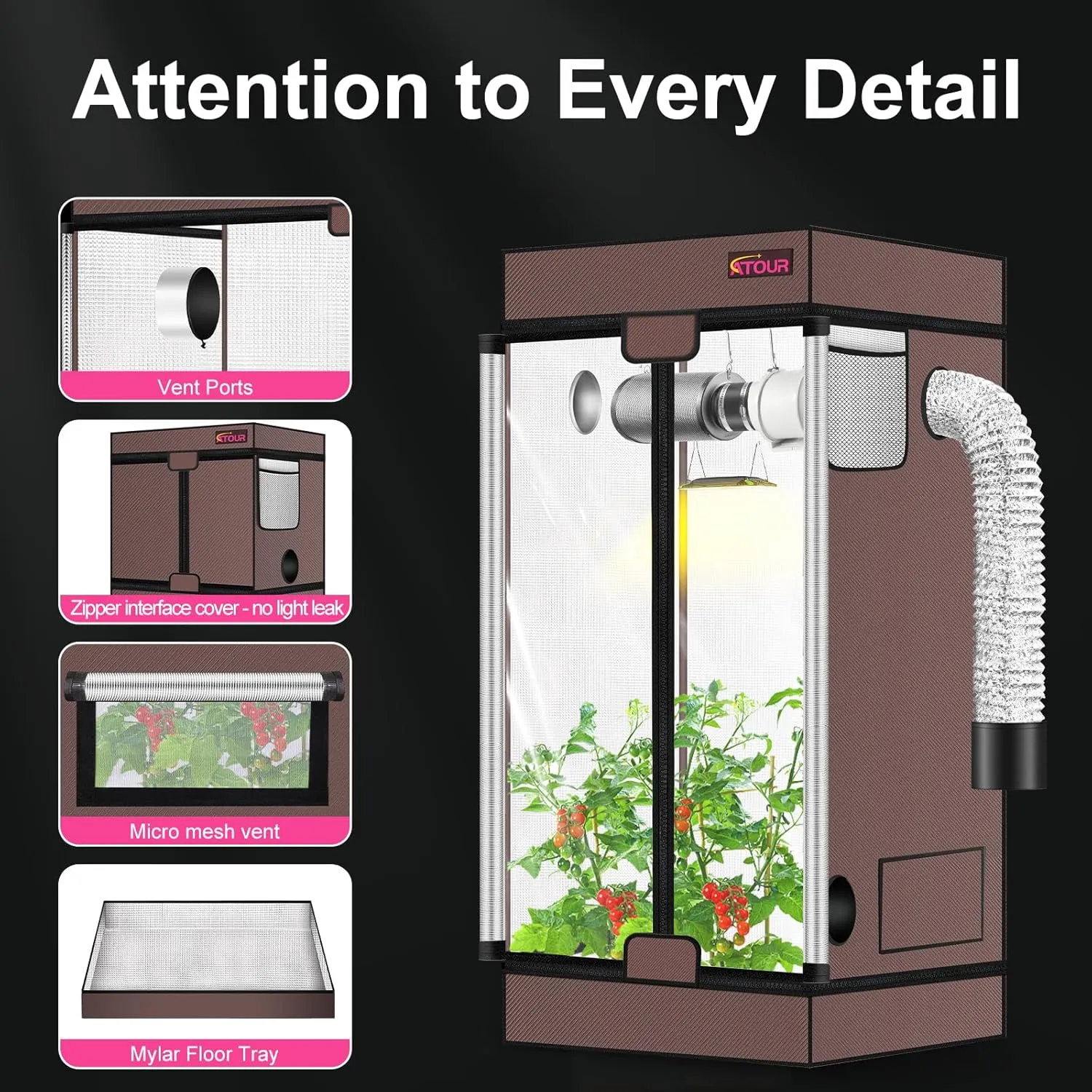 ATOUR Small Grow Tent, 32"x18"x28'' High Reflective Mylar 1680D Hydroponic Grow Tents, Waterproof Grow Tent with Double Cleart Observation Door and Floor Tray, for Indoor Plant Growing