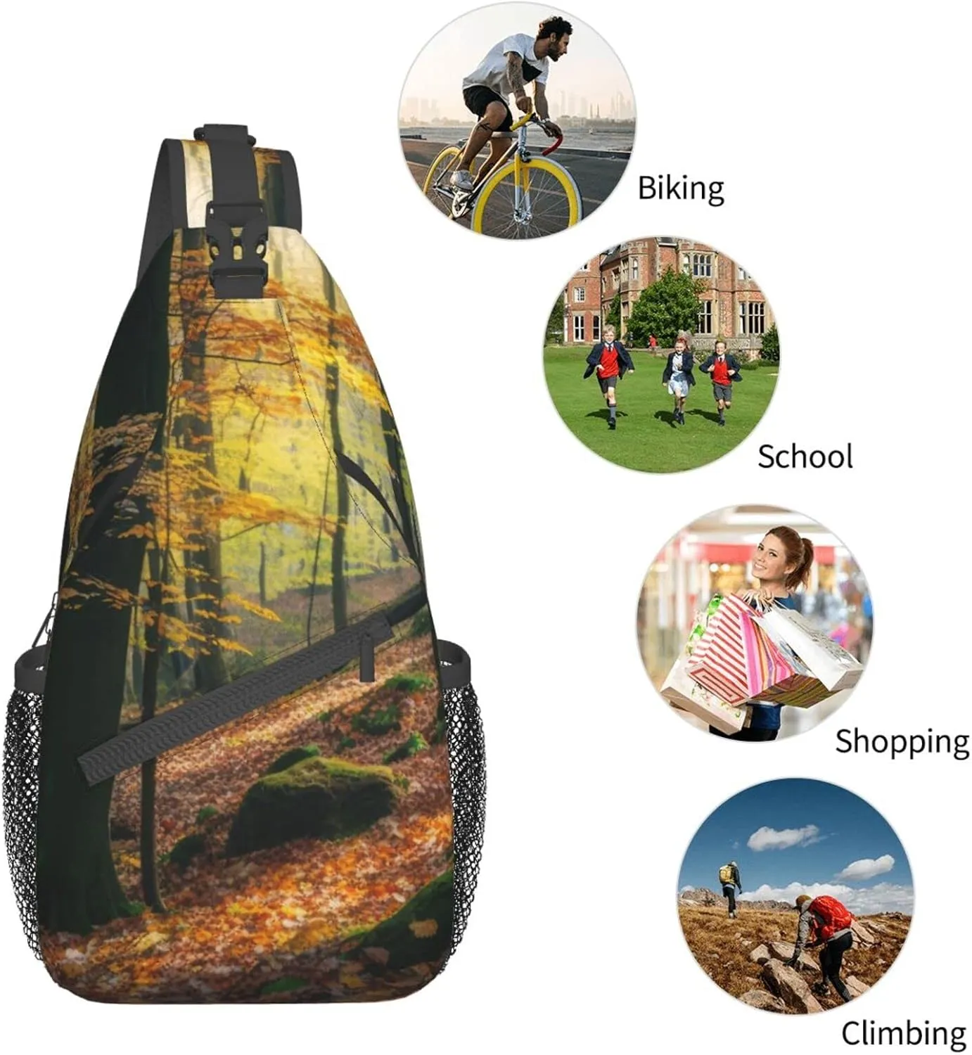 Autumn Forest Trees and Leaves Outdoor Cross-body Shoulder Bag, Unisex Backpack For Women Men Young Hiking Travel