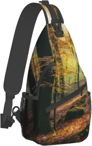 Autumn Forest Trees and Leaves Outdoor Cross-body Shoulder Bag, Unisex Backpack For Women Men Young Hiking Travel
