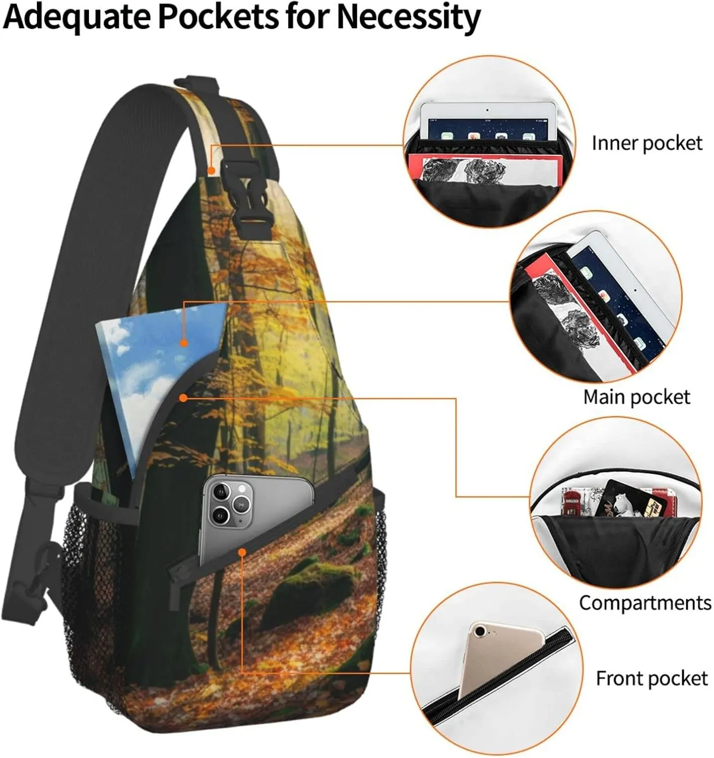 Autumn Forest Trees and Leaves Outdoor Cross-body Shoulder Bag, Unisex Backpack For Women Men Young Hiking Travel