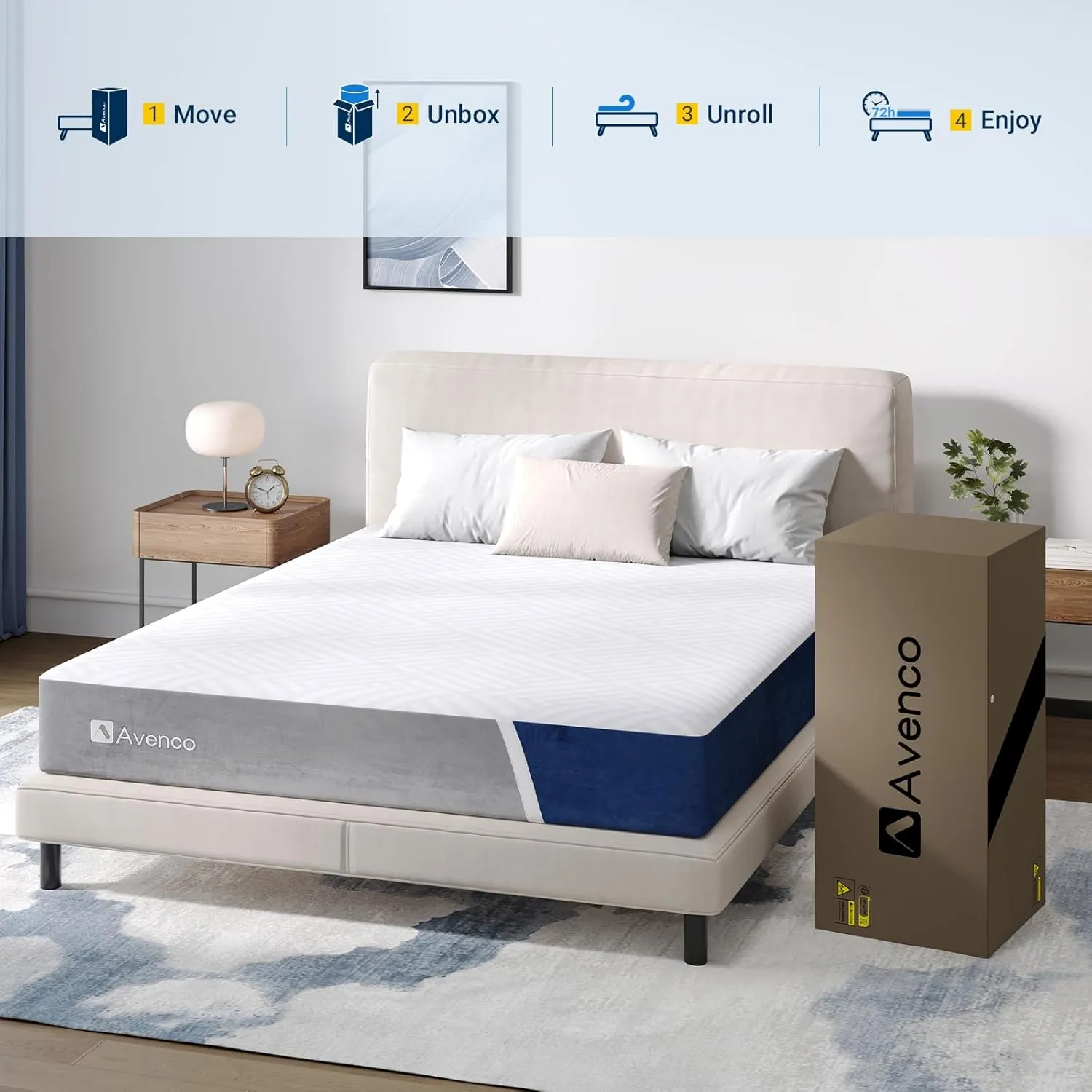 Avenco King Size Mattress, 12 inch King Mattress with Gel Memory Foam, Medium Firm, Mattress in a Box, Pressure Relief & Motion Isolation, CertiPUR-US Certified