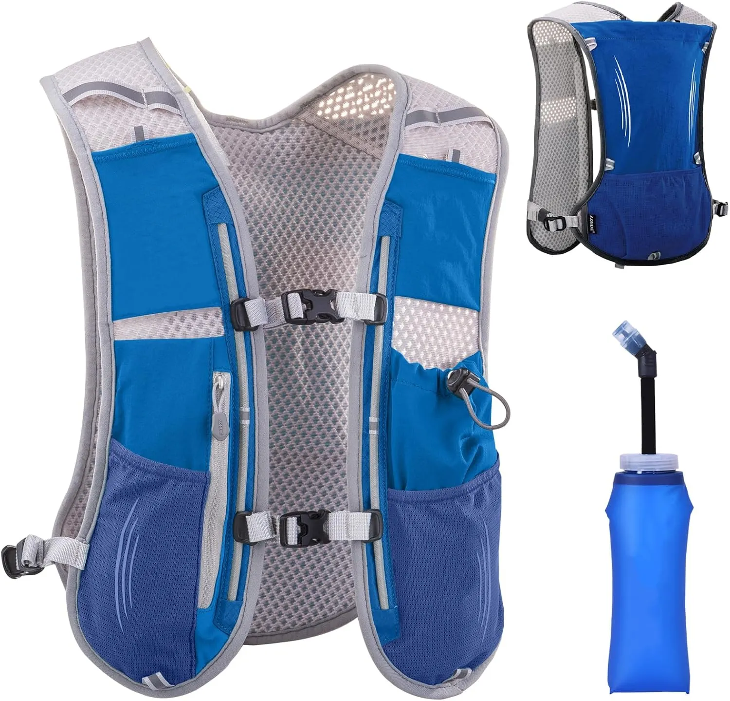 Azarxis Hydration Running Vest Backpack Pack 5L for Women and Men Jogging Trail Race Marathon Cycling Hiking (Blue with 600ml Soft Flask)