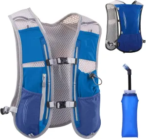 Azarxis Hydration Running Vest Backpack Pack 5L for Women and Men Jogging Trail Race Marathon Cycling Hiking (Blue with 600ml Soft Flask)