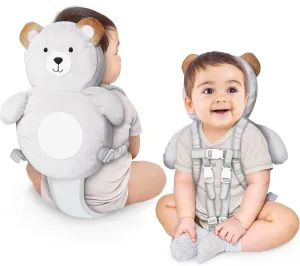 Baby Head Protector Backpack, 100% Cotton Non-Toxic Hypoallergenic Baby Backpack Head Protection, Full Head Coverage, Baby Head Protection for Falling, Secure, Durable, Bear (Grey)