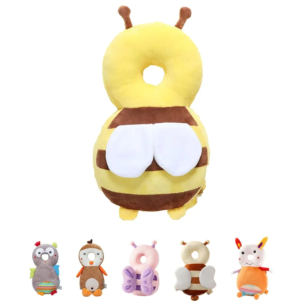 Baby Safety Head Protector Backpack Wear, Adjustable Toddlers Head Pad Cushion Backpack for Safety Baby Learning Walking Crawling (Bee, Lemon Yellow)