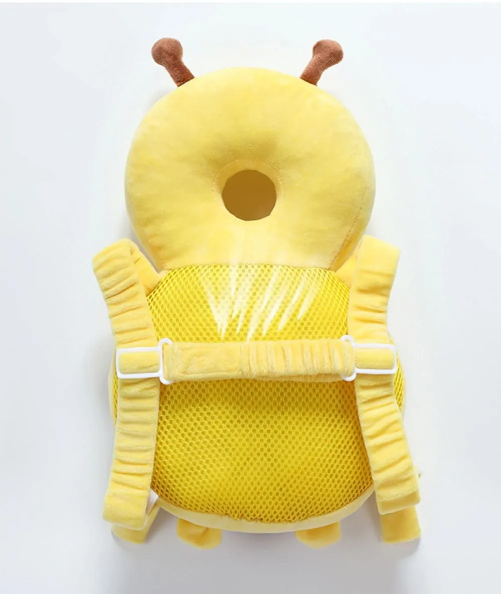 Baby Safety Head Protector Backpack Wear, Adjustable Toddlers Head Pad Cushion Backpack for Safety Baby Learning Walking Crawling (Bee, Lemon Yellow)