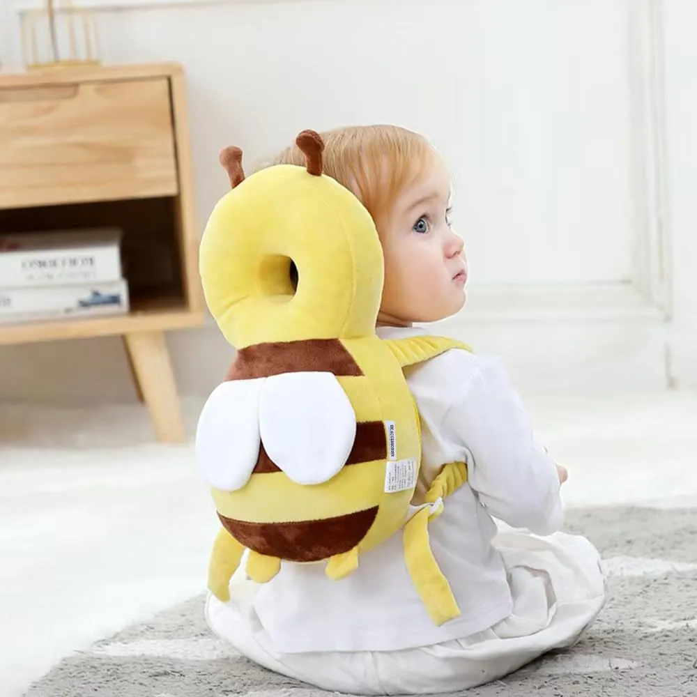 Baby Safety Head Protector Backpack Wear, Adjustable Toddlers Head Pad Cushion Backpack for Safety Baby Learning Walking Crawling (Bee, Lemon Yellow)